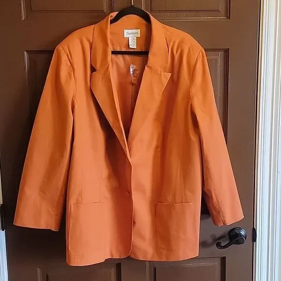 Chadwick's-Linen/Cotton orange, collared, long sleeved Blazer 26W. NWT. - Picture 1 of 6